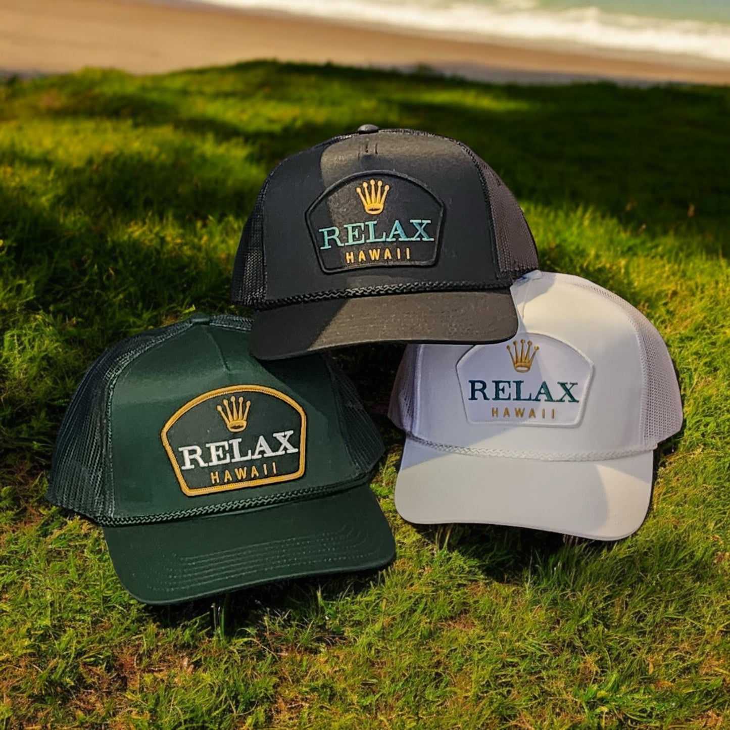 Relax Hawaii Patched Braid Trucker Hats-3
