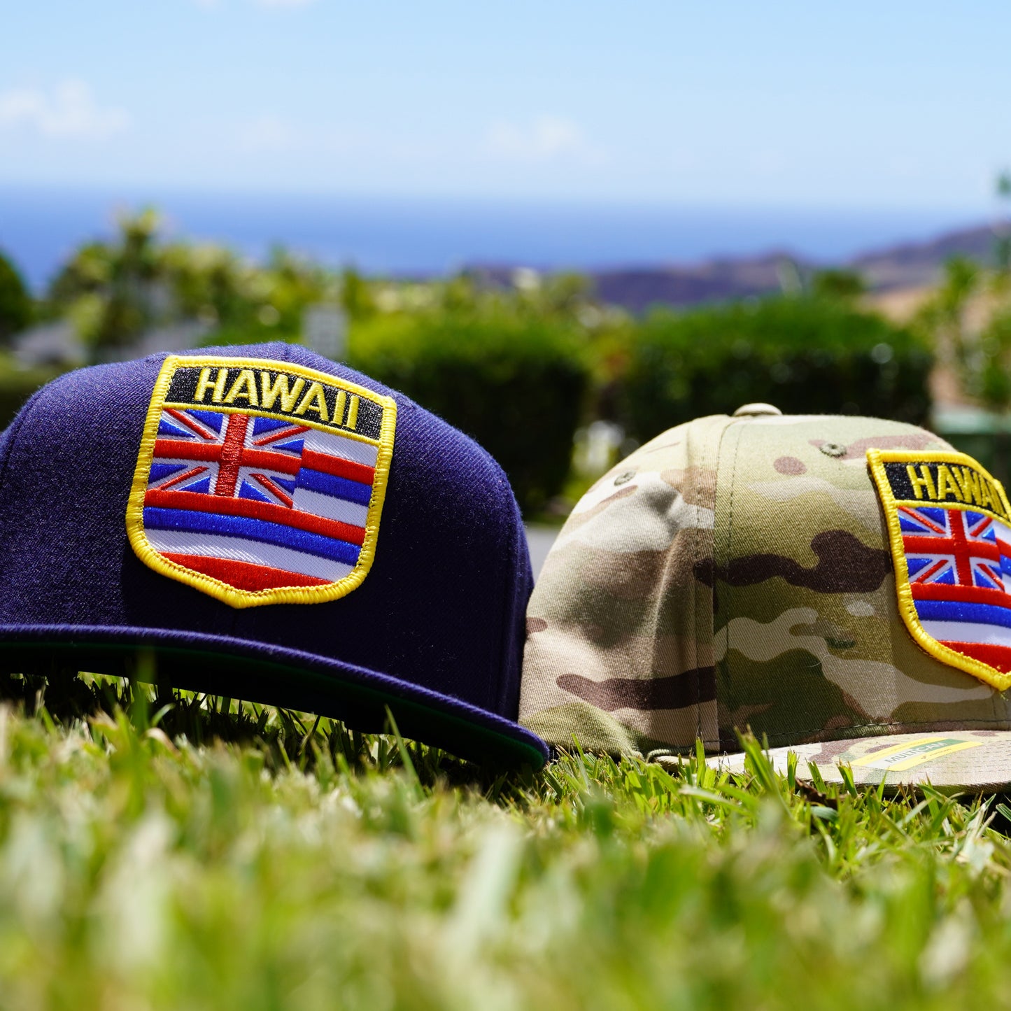 Hawaii Flag Shield Flat Bill Snap Backs(2 Colors)