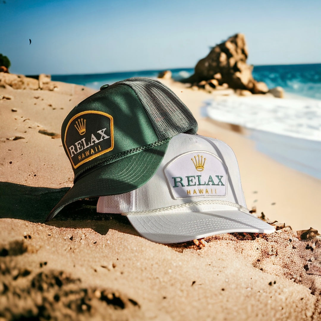 Relax Hawaii Patched Braid Trucker Hats-2