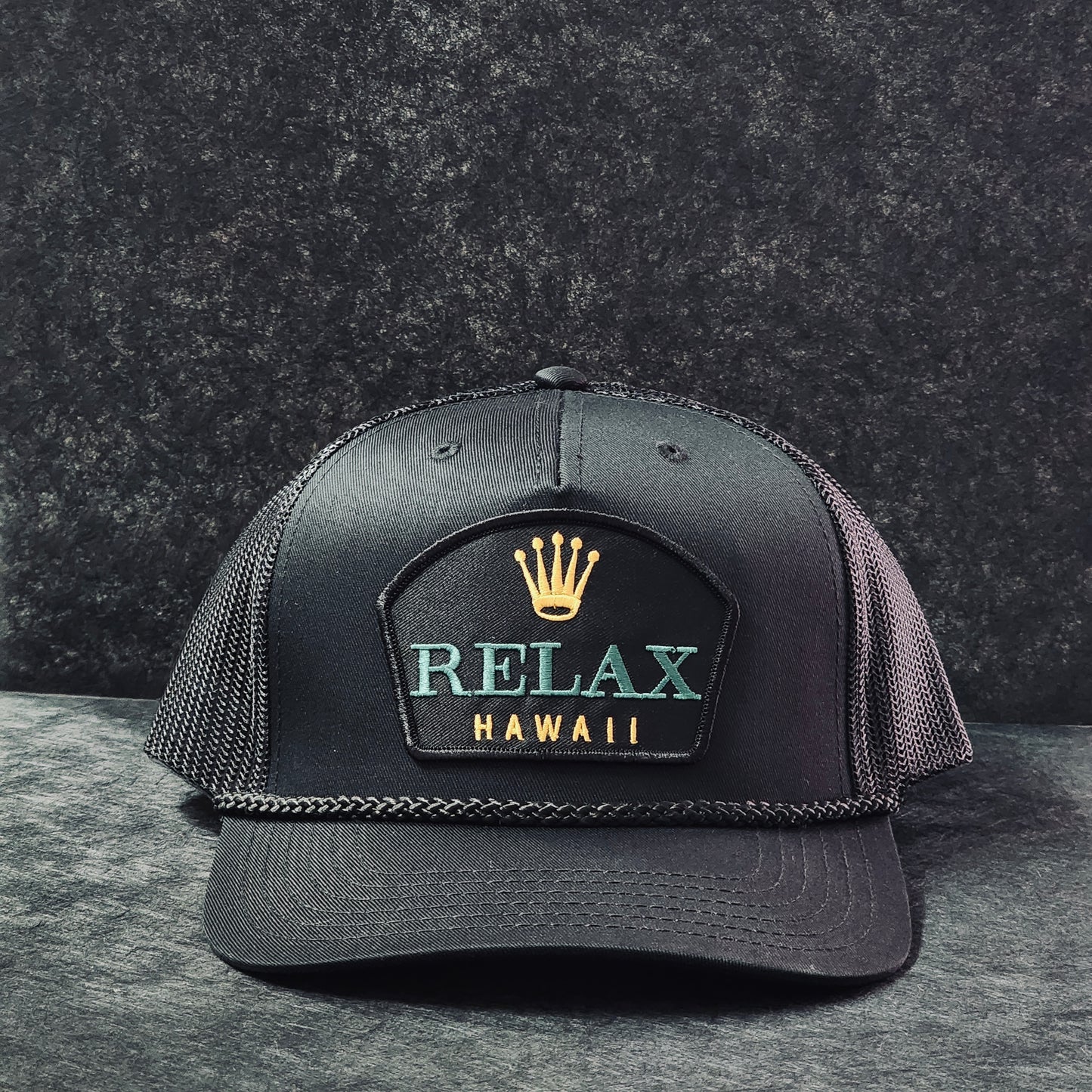 Relax Hawaii Patched Braid Trucker Hats Black2