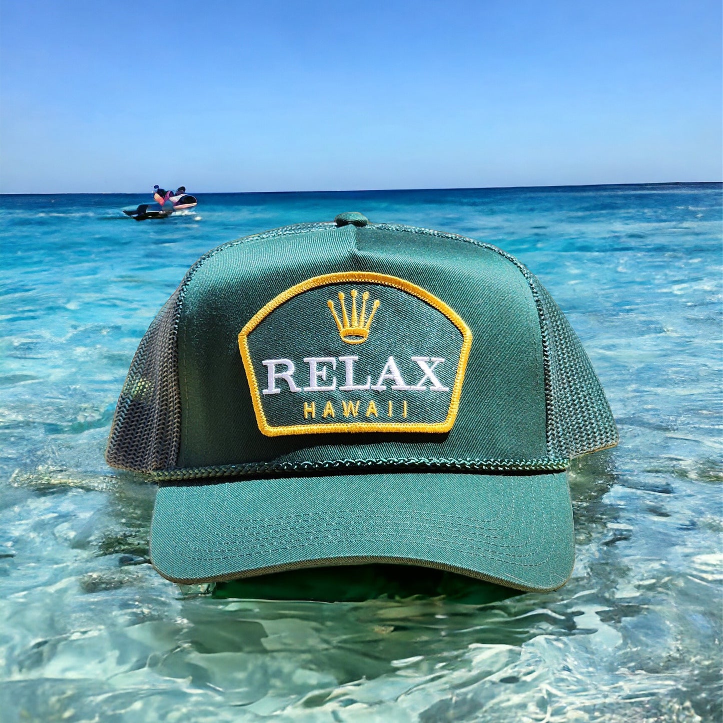 Relax Hawaii Patched Braid Trucker Hats Green2