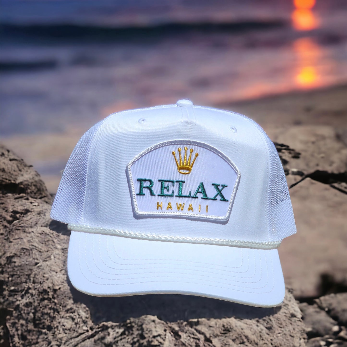 Relax Hawaii Patched Braid Trucker Hats White2