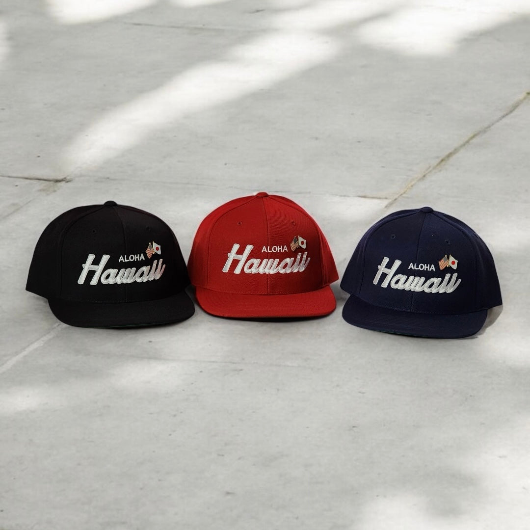 Hawaii Old Skool Script Flat Bill Snap Backs(3 Colors)