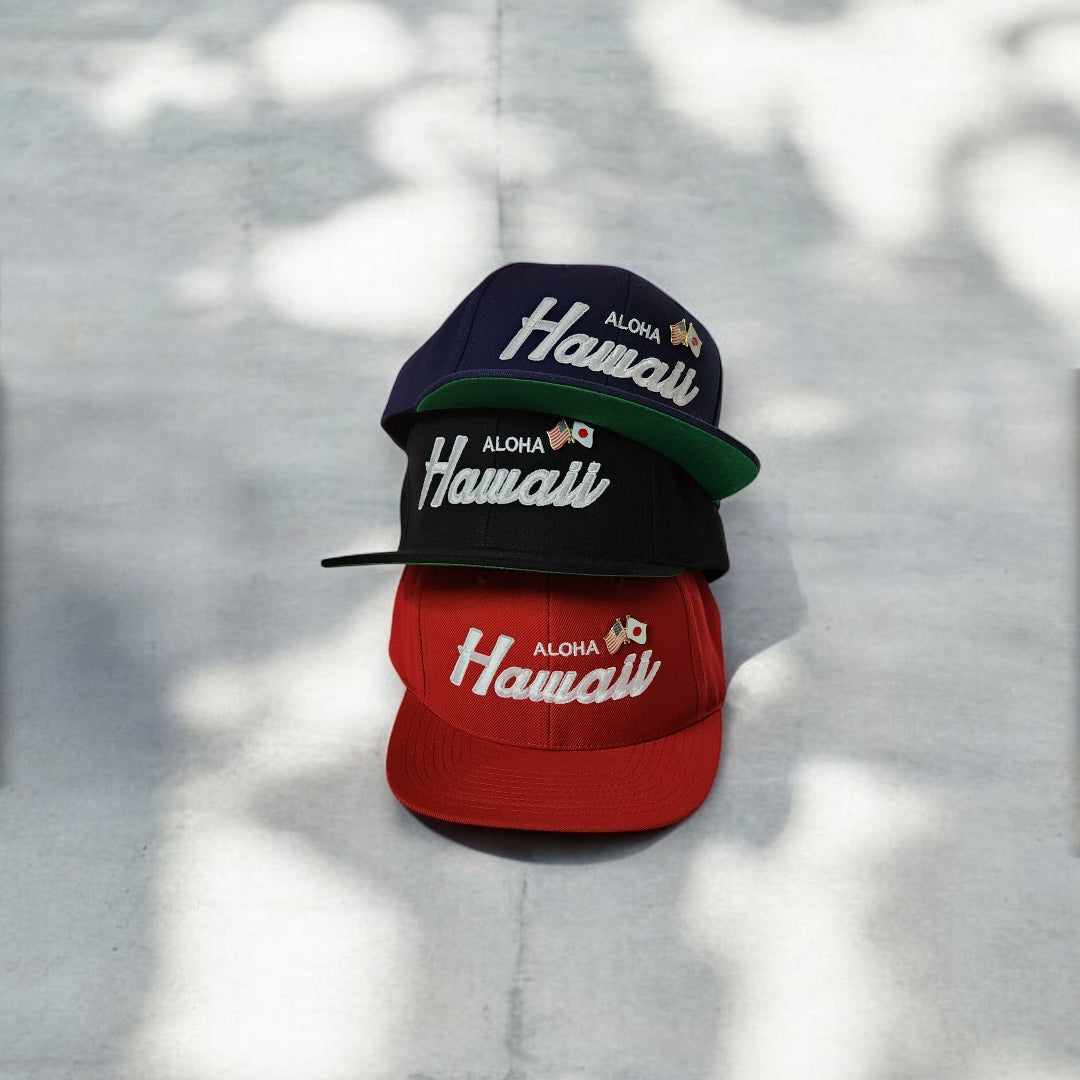 Hawaii Old Skool Script Flat Bill Snap Backs(3 Colors)