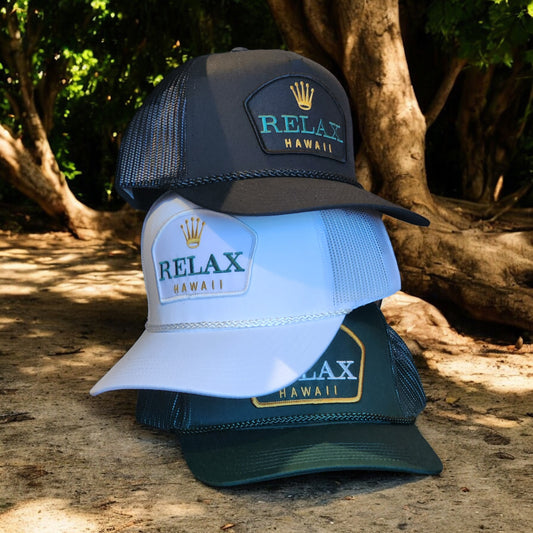 Relax Hawaii Patched Braid Trucker Hats-1