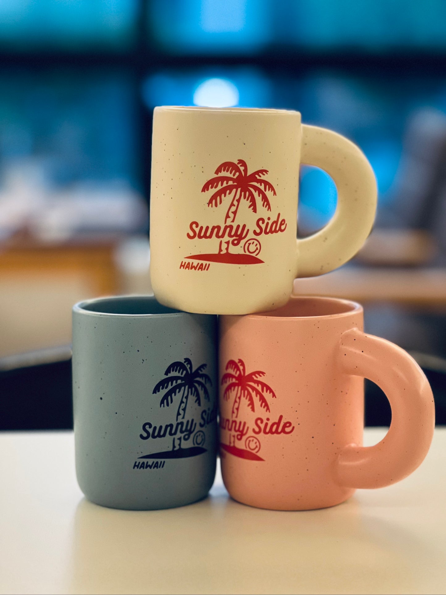 Palm Tree Donut Handle Mugs(Ivory)