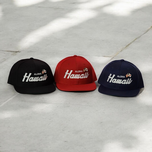 Hawaii Old Skool Script Flat Bill Snap Backs(3 Colors)
